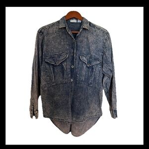 Vintage 80s Acid Wash Denim Shirt Mens M Western Button Down Cowboy Workwear